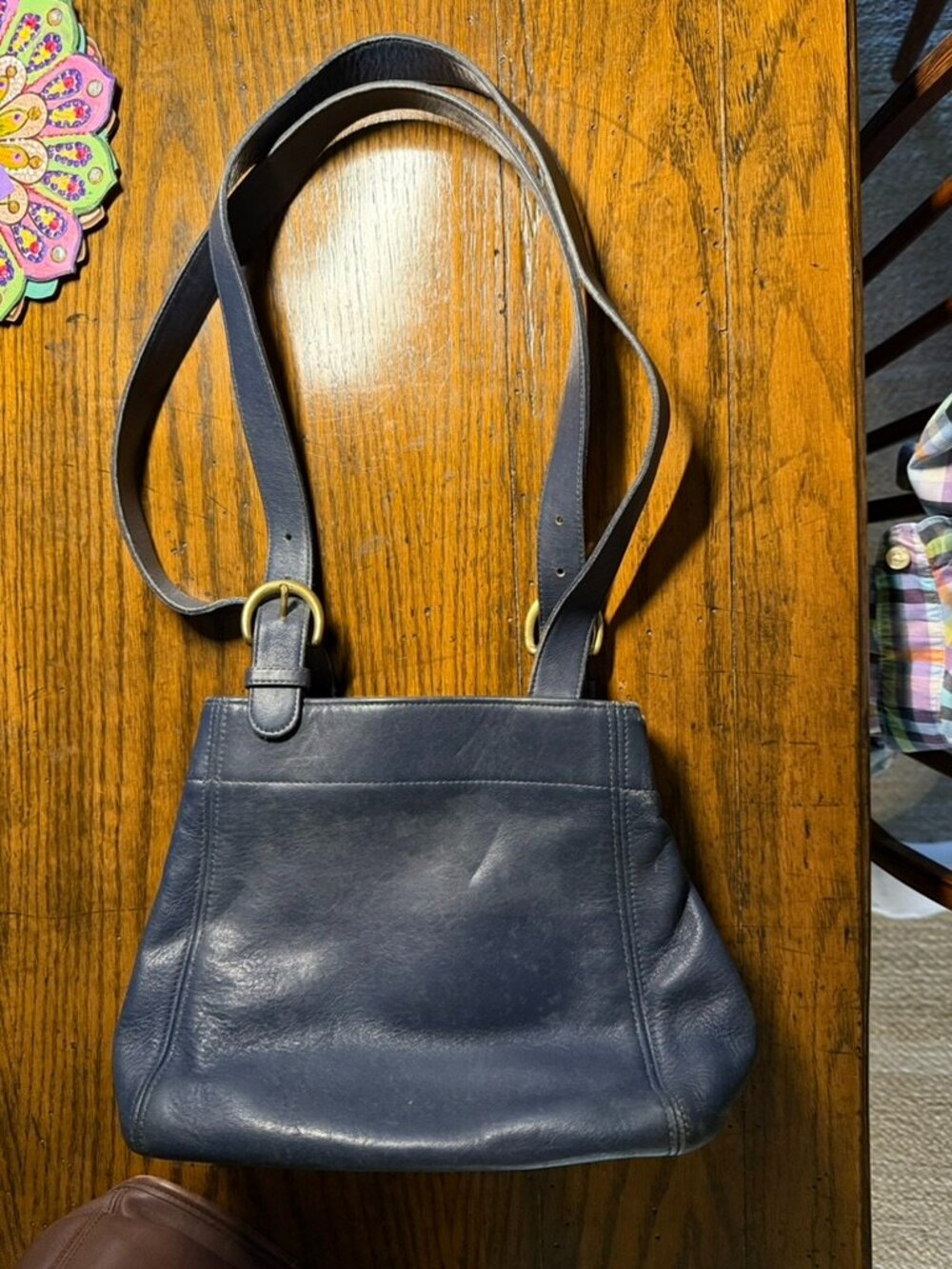 Vintage Coach Soho Buckle Tote Bag Navy Blue Leather 4157 90s